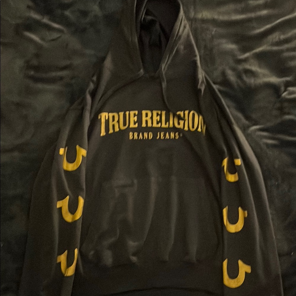 True Religion navy blue Hoodie with Yellow Details